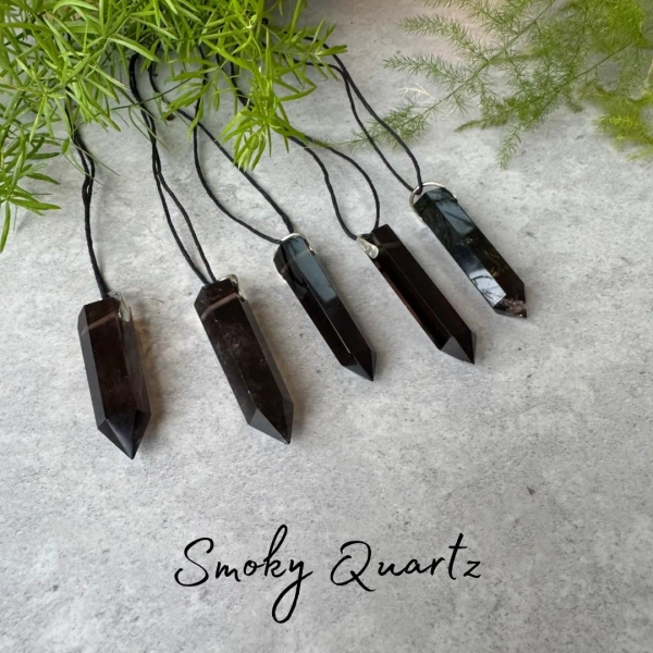 Smoky Quartz Polished Point Necklace - Sterling Silver & Adjustable Natural Cord - Choose