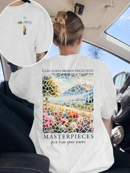 God Turned The Shattered Fragments Into Masterpieces Christian Faith Comfort Color T-Shirt, Religious Sports Sweater, Bible Verse Print Top For Women