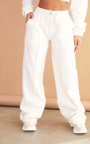  Petite Cream Seam Detail Wide Leg Sweatpants