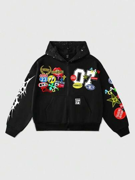 ROMWE MEN Street Life Boy's Loose Cropped Sweatshirt Sweatshirt With Shiny Sequin Decor, Streetwear Fall Winter