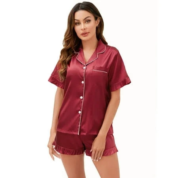 Women's Silk Satin Ruffle Pajama Set