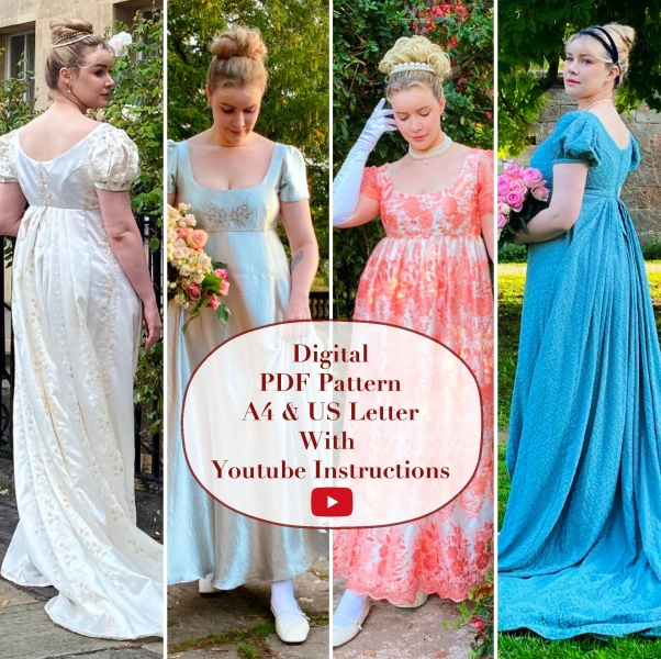 Digital PDF Pattern for Regency Dress - Mix and Match Regency Dress Pattern - Build your own Regency Dress - Bust size 30 to 48 inches