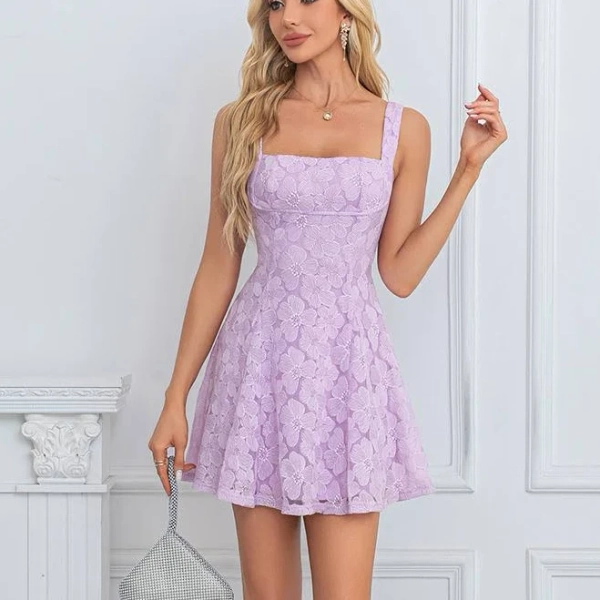 JJ's House Homecoming Dress 2026 Purple Sleeveless Mini Square A-line Lace