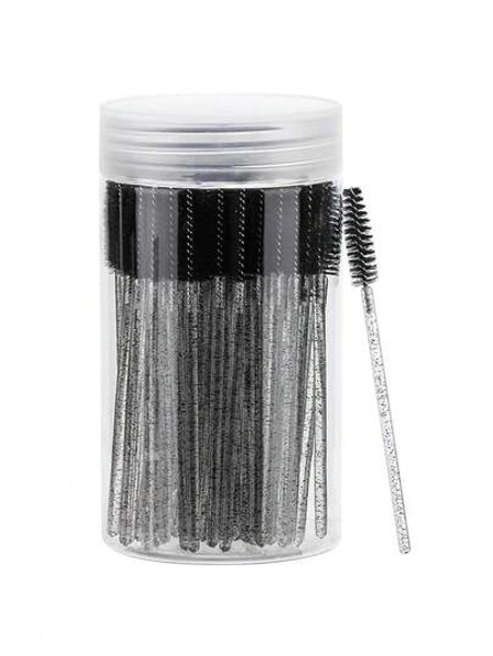 100PCS Crystal Pink Eyelash Brushes, Mascara Wands With Container, Bendable Disposable Eyebrow Spoolies, Lash Brush For Lash Extensions, Eyebrow Spoolie, Castor Oil Brushes