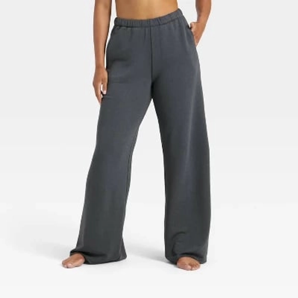 Women's PeachySoft French Terry Fleece Wide Leg Lounge Pants - Wild Fable™ Charcoal Gray XXS