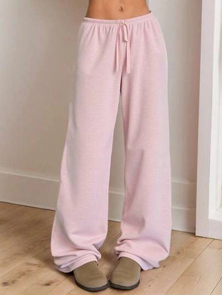 SHEIN Teen Girl Pink, Casual,Knit Loose Fit Trousers For Spring, Summer, Autumn And Winter,Home Wear