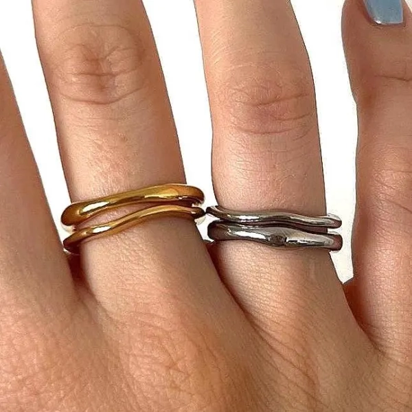 Gold & Silver Stackable Ring Set: Waterproof Stainless Steel