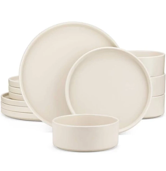 MALACASA VENUS 12-Pieces Cream Stoneware Dinnerware Set