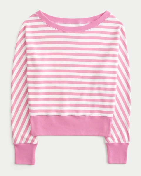 Banded Striped Off-the-Shoulder Sweatshirt