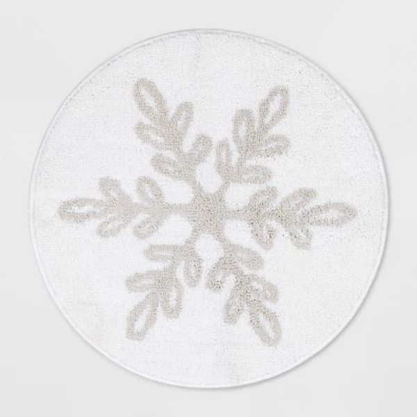 22" Round Snowflake Christmas Bath Rug White/Gray - Wondershop™