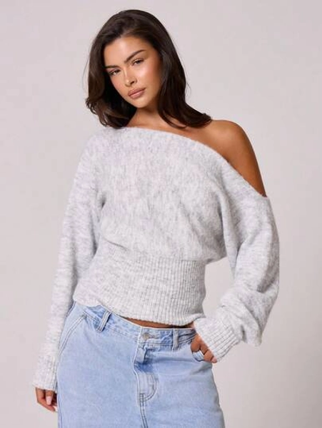 MUSERA Fluffy Knit Asymmetrical Shoulder Cinched Waist Mohair Top Fall, Autumn, Old Money, Cute, Country, Cottage Core, Casual Lounges For Women Butterscotch Winter Christmas Thanksgiving Chic