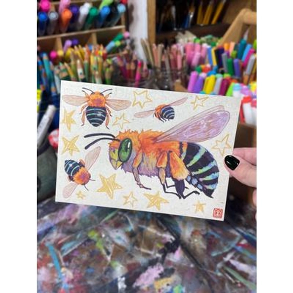 Bee Print | 5x7 Matte Linen Art Postcard