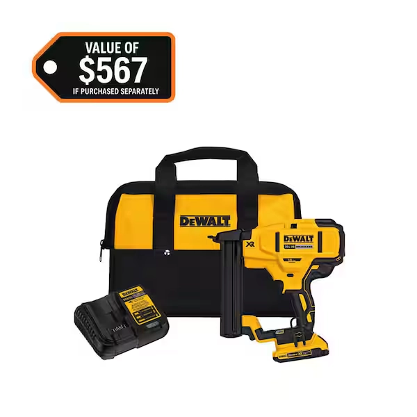DEWALT 20V MAX XR Lithium-Ion Cordless 18-Gauge Narrow Crown Stapler Kit with 2.0Ah Battery, Charger and Contractor Bag DCN681D1