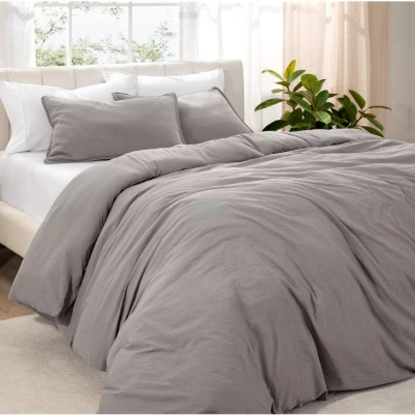 Washed Frost Grey Full Duvet Cover and Sham Set by Bare Home