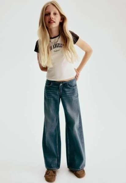Girls H&M Dark Denim Blue Super-Wide-Leg Low Jeans