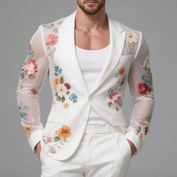 Handsome New Men's Tops 2026 See-through Flower Printed Suit Coats Fashionable Male Hot Selling Long Sleeve Blazer - AliExpress 200000343