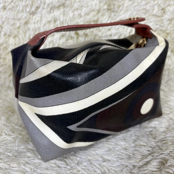 Emilio Pucci Vanity Handbag in Brown Black White Geometric Print Used Authentic