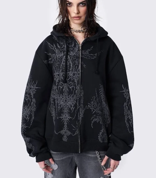 Grunge Oversized Zip Up Hoodie
