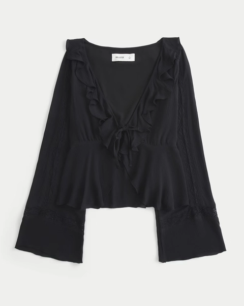 Easy Long-Sleeve Ruffle Babydoll Top