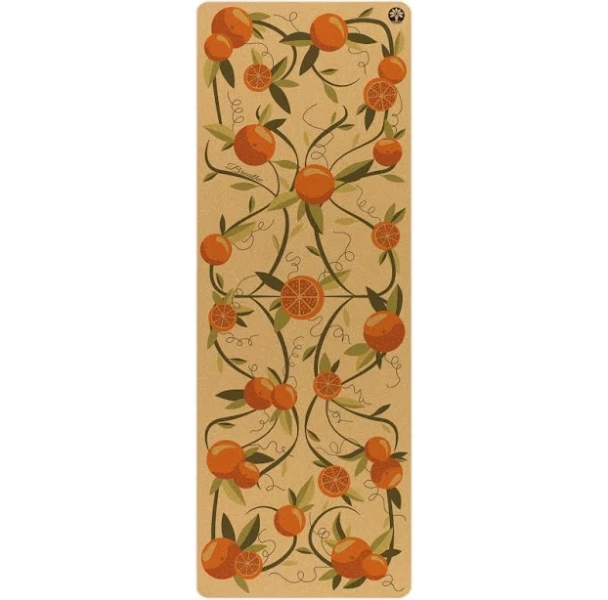 Aura Cork Yoga Mat with Joint Support | Orange Pattern Art Design