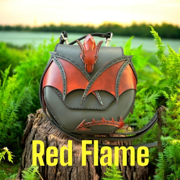 Red Flame Leather Dragon Bag: Renaissance Crossbody Purse