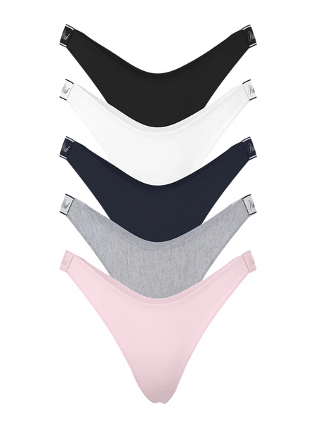 5-Pack Logo Cotton High-Leg Thong Panties