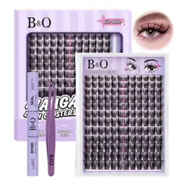 Manga Series Kit l B&Qaugen 144pcs Individual Lash Clusters,CC-Curl,Bond & Seal(8-18MIX) for DIY Eyelashes Extension Kit Outdoorfun Makeup Cosmetic Spiky Cartoon Anime Wet Vibe Lash