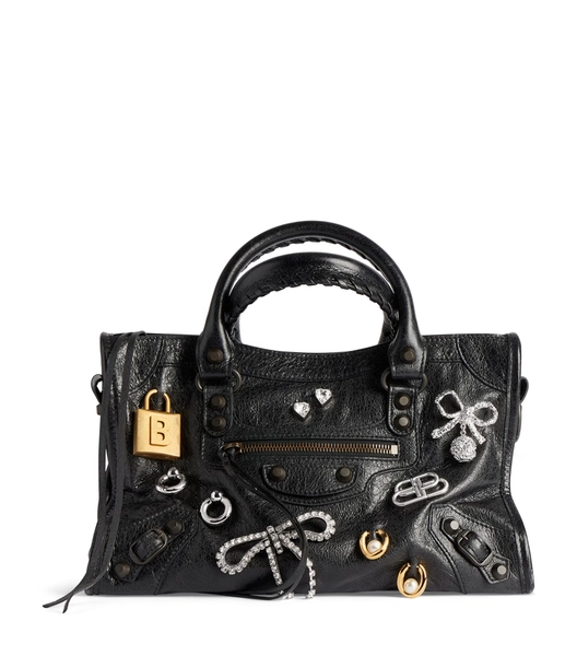 Balenciaga Small Lambskin Embellished Le City Top-Handle Bag