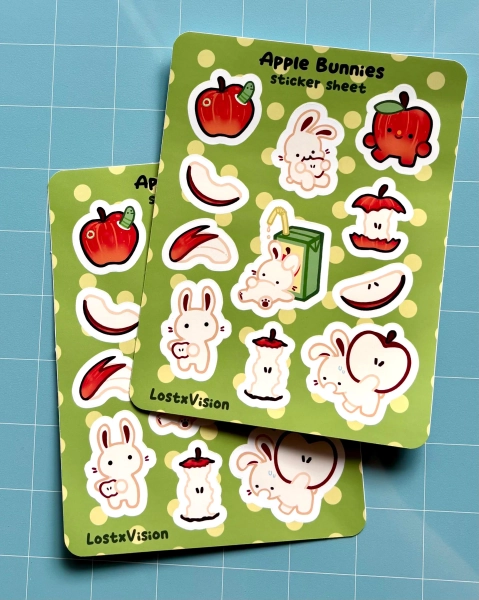 Apple Bunnies Sticker Sheet | water bottle laptop sticker | journaling notebook sticker