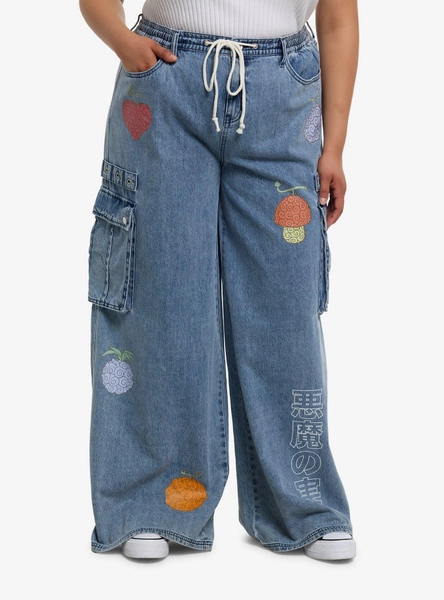 One Piece Devil Fruits Denim Cargo Pants Plus Size