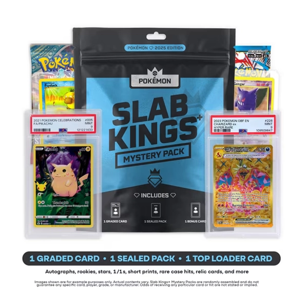 Slab Kings Plus 2025 Pokémon Mystery Box with PSA/BGS/SGC Graded Card, Bonus Card, & Booster Pack