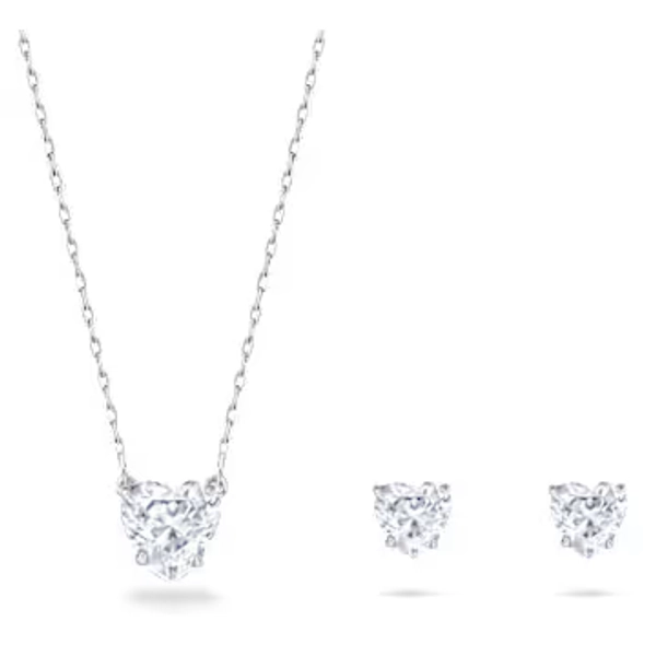 Stilla Attract set, Heart, White, Rhodium plated