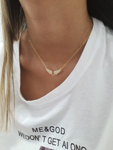 Gold Angel Wing Necklace, Cubic Zirconia Pendant, Angel Wing Charm, Dainty Gold Layering Minimalist Modern Minimalist Necklace