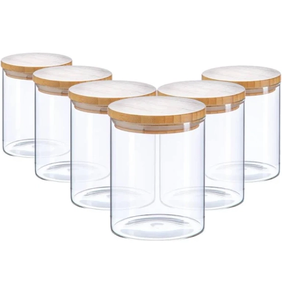 Argon Tableware Scandi Glass Storage Jars with Wooden Lids (Pack of 6)