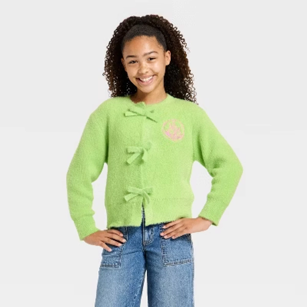 Wicked x Katie Kime Girls' Emerald City Embroidered Cardigan - Lime Green L