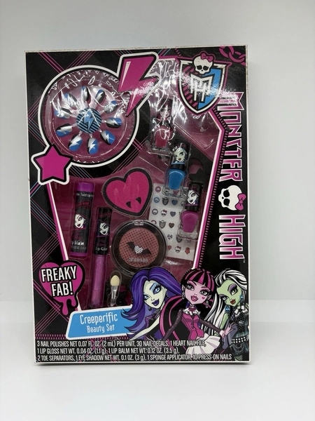 Monster High Beauty Set Lip Gloss Balm Eye Shadow Nail Polish Press-On Nails 