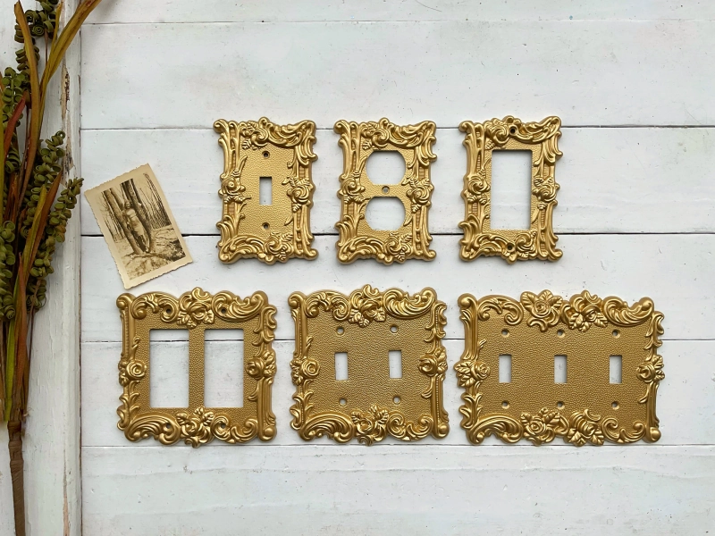 Light Switch Cover Metal In Muted Gold , Modern Home Decor, Outlet Cover, Light Switch Cover Plates, Shabby Chic, Double Rocker Switch Cover