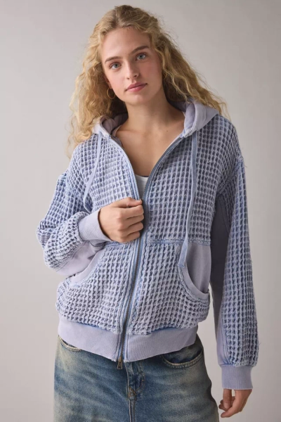 BDG Field Day Waffle Knit Zip-Up Hoodie Sweatshirt