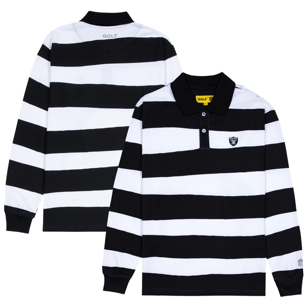Men's Las Vegas Raiders GOLF WANG White/Black Long Sleeve Polo
