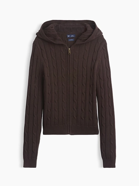 100% Cotton Cable-Knit Zip Cardigan