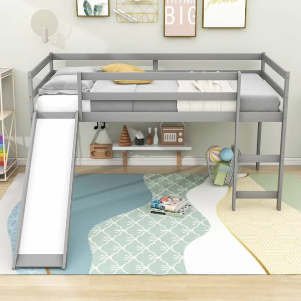 Harriet Bee Twin Wooden Loft Bed with Slide & Ladder