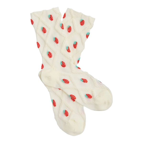 Ivory and Red Strawberry Diamond Jacquard Socks