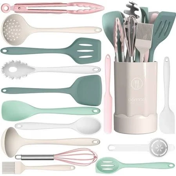 Silicone Cooking Utensils Set - Heat Resistant Kitchen Utensils BPA FREE,Turner Tongs,Spatula,Spoon,Brush,Whisk,Kitchen Utensil Gadgets Tools Set for