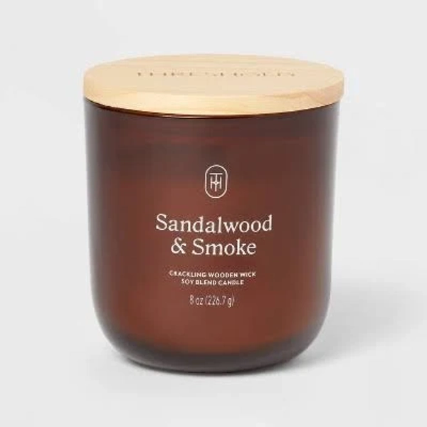 Threshold Amber Glass Wooden Wick Jar Candle