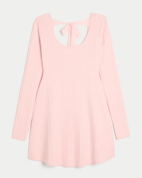 Tie Back Babydoll Sweater Mini Dress