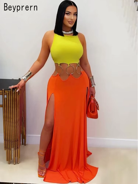 Beyprern Women's Hollow Out O-Rings Metal Long Dresses Fashion Backless Bandage Holiday Dresses Vacation Outfits Sexy Clubwear - AliExpress 200000345