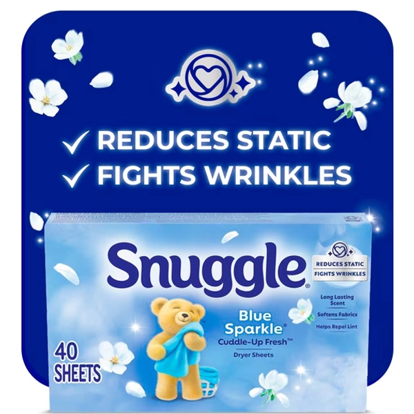Snuggle Blue Sparkle Cuddle Up Fresh Dryer Sheets, 40 Count
