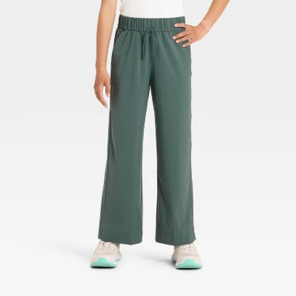 Girls' Active Light Wide Leg Pants - All In Motion™ Dark Green L