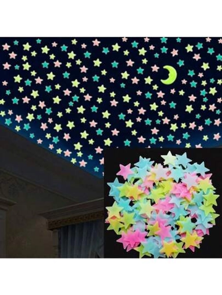100 Luminous Stars, Self-Adhesive Luminous Star Wall Decoration, Suitable For Ceilings And Walls, Starry Night Light 3D Wall Stickers, Fluorescent Decoration For Bedrooms