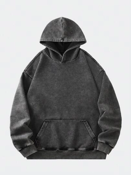 ROMWE MEN Street Life Men Vintage Washed Oversized Hoodie Sweatshirt (With Reinforced Neckline, Hemline And Shoulder Seams To Prevent Deformation), Fall